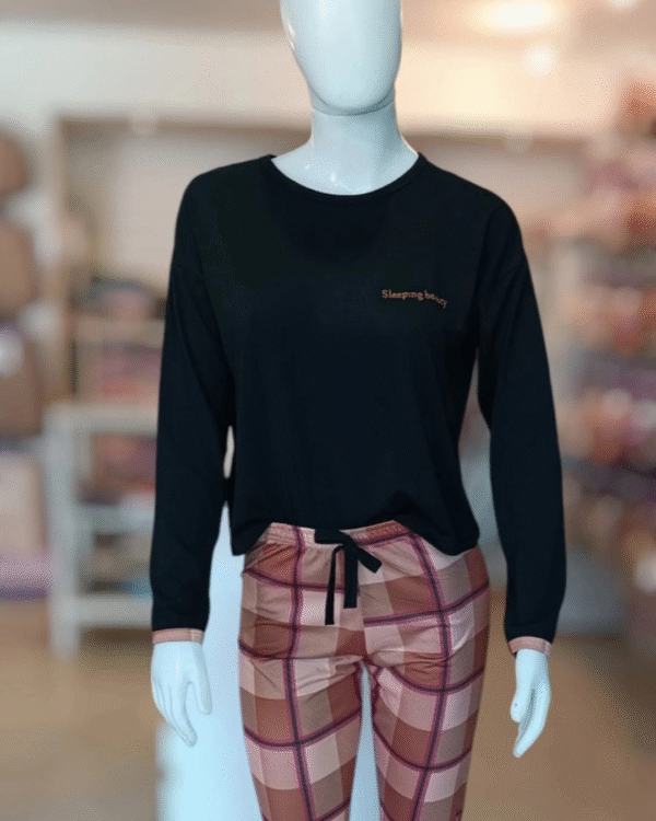 Pijama Longo Suede Chess - Imagem 1