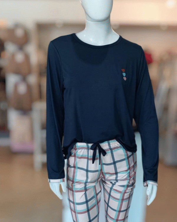 Pijama Longo Suede Xadrez - Imagem 1